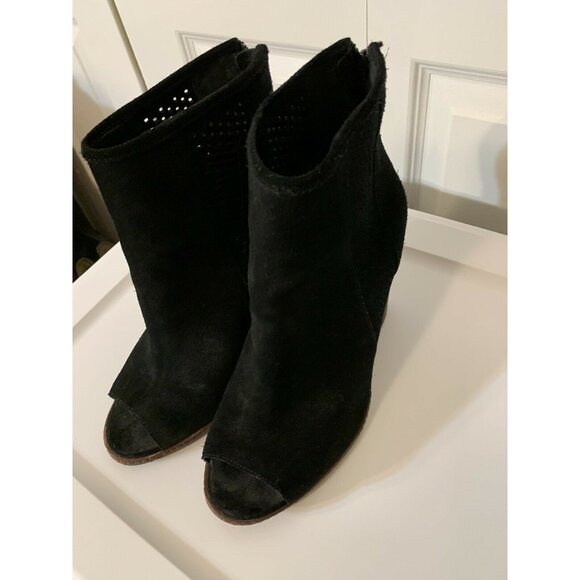 Gianni Bini Womens Sz 9M Black Open Toe Suede Leather Ankle Zip Wedge - Picture 3 of 8